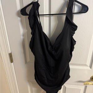 Black Ruffled One-Piece Swimsuit